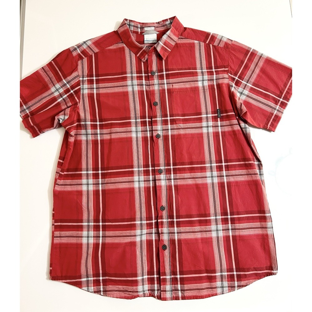 Columbia Sportswear Mens Short Sleeve Button‎ Down Shirt Plaid Cotton XL